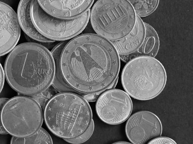 Euro madeni para (EUR), Avrupa Birliği para birimi siyah ve beyaz arka plan üzerinden