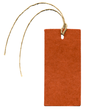 Saydam arkaplan üzerinde izole edilmiş ürün bilgisi için kahverengi kağıt etiket