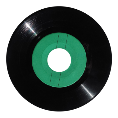 Şeffaf arkaplan üzerinden izole edilmiş yeşil etiketli vinil plak analog müzik kayıt ortamı