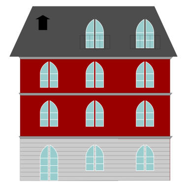 Gotik mimari stil illüstrasyonunda antik konut binası