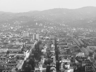 İtalya, Torino şehrinin siyah beyaz hava manzarası