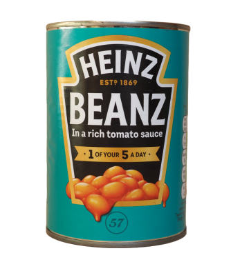 Domates soslu bir kutu Heinz fasulyesi.