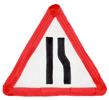 Yol, saydam arkaplan PNG üzerinde izole edilmiş bir yan yol işareti resimlemesini daraltır