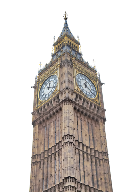 Büyük Ben, Parlamento Binası 'nda nam-ı diğer Londra' daki Westminster Sarayı şeffaf bir arkaplan üzerinden izole edilmiş.