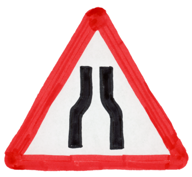 Yol her iki tarafı da daraltır. Saydam arkaplan PNG üzerinden izole edilmiş işaret illüstrasyonu