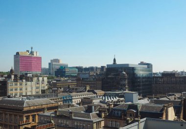 Glasgow, İngiltere 'deki şehrin havadan görüntüsü.