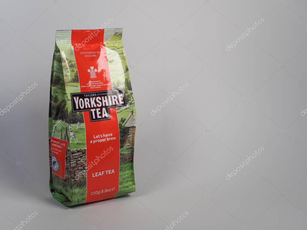 HARROGATE, UK - MARCH 28, 2025: Packet of Yorkshire Tea leaf tea