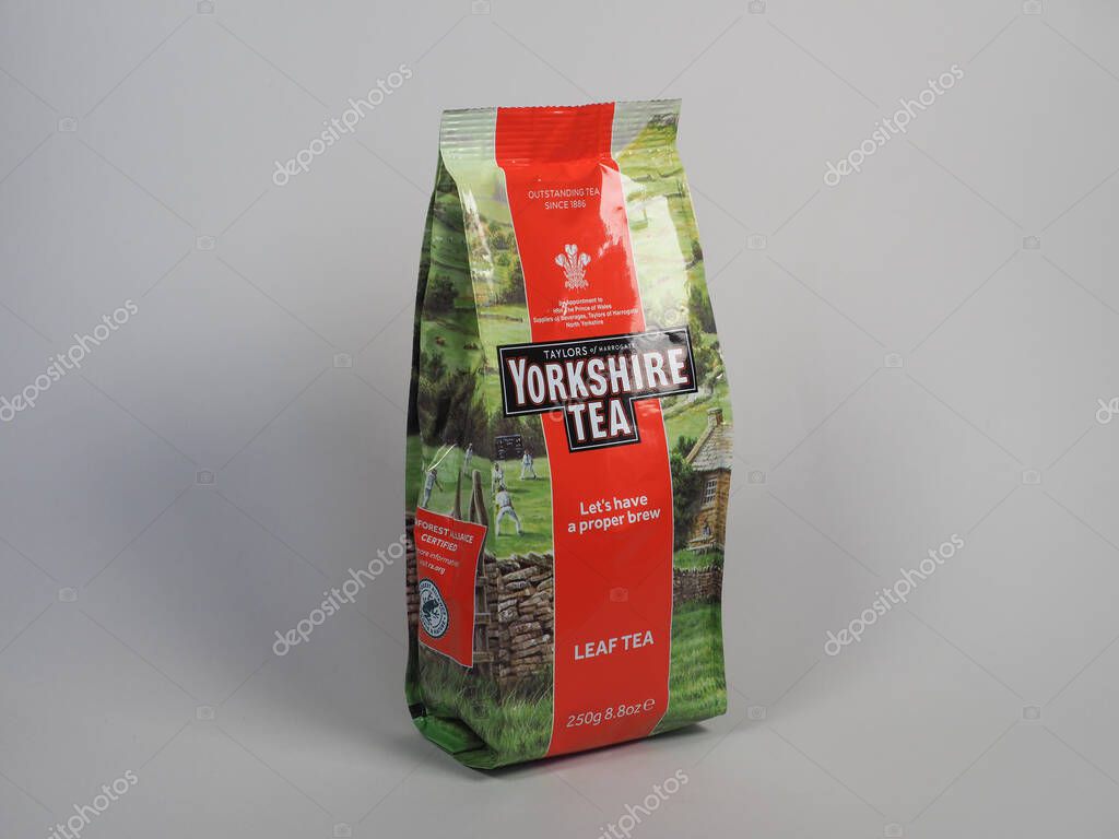 HARROGATE, UK - MARCH 28, 2025: Packet of Yorkshire Tea leaf tea
