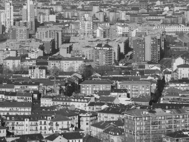 İtalya, Torino şehrinin siyah beyaz hava manzarası