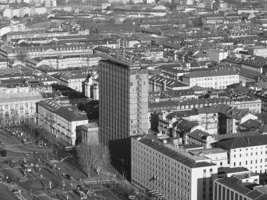 İtalya, Torino şehrinin siyah beyaz hava manzarası