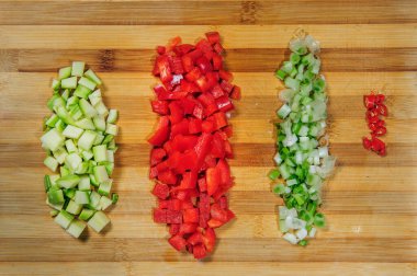 Çiğ malzemeler. Pişirilmeye hazır. Tavuk güveci, Avrupa mutfağı, mantar, küçük soğan ve diğer şeylerle pişirilmiş yemek tarifi..