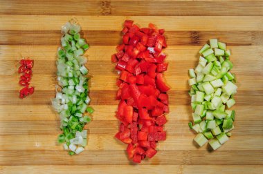 Çiğ malzemeler. Pişirilmeye hazır. Tavuk güveci, Avrupa mutfağı, mantar, küçük soğan ve diğer şeylerle pişirilmiş yemek tarifi..