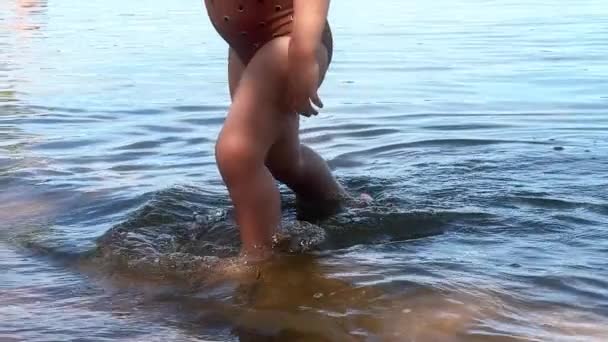 Nerozpoznatelná Holčička Chodí Vodě — Stock video