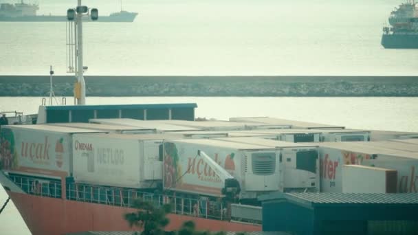 Σαμουσοσ Τουρκια Νοεμβριου 2022 Φορτηγά Ρυμουλκούμενα Έτοιμα Για Αποστολή — Αρχείο Βίντεο