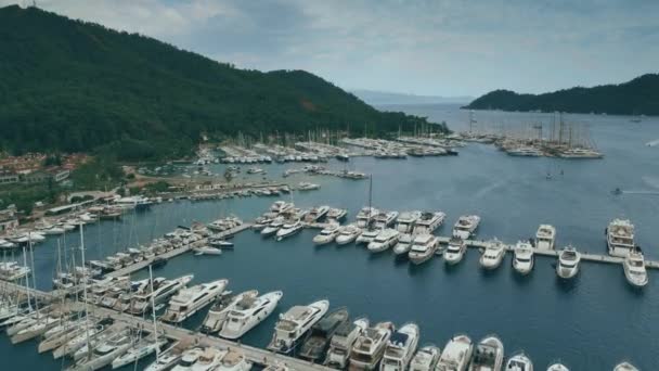 Aerial Shot Luxury Marina Yachts Boats — Stock Video