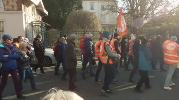 Mulhouse Γαλλια Φεβρουαριοσ 2023 Προσκυνητές Που Περπατούν Στο Δρόμο — Αρχείο Βίντεο