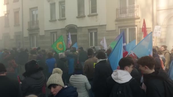 Mulhouse França Fevereiro 2023 Manifestantes Rua — Vídeo de Stock