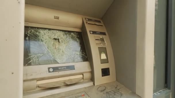 Gebroken Pinautomaat Geldautomaat Close — Stockvideo