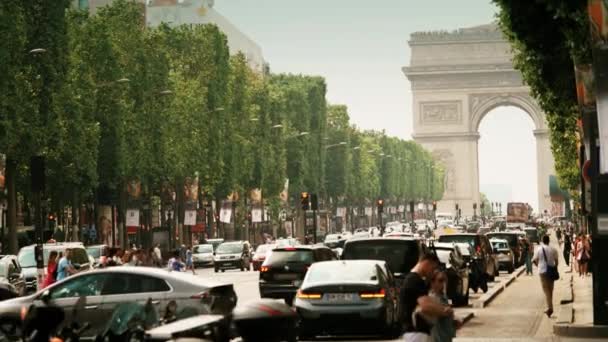 Parijs Frankrijk Juni 2023 Verkeersopstopping Avenue Des Champs Elysees — Stockvideo