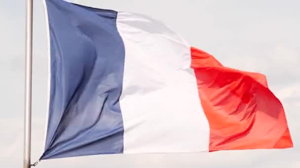 Sventolando Grande Bandiera Della Francia — Video Stock