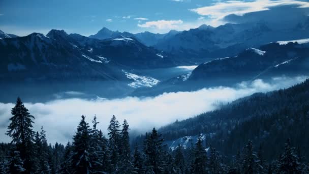 Сніг Вкритий Швейцарськими Альпами Гори Туман — стокове відео