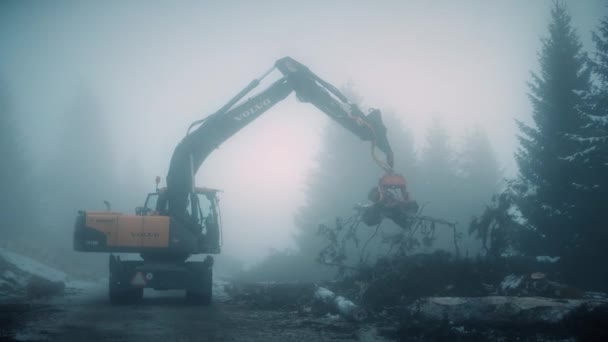 Glaubenberg Schweiz Dezember 2022 Bagger Mit Forstausrüstung — Stockvideo