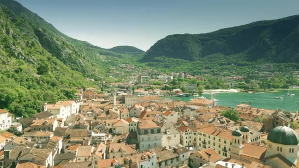 Widok Lotu Ptaka Stare Miasto Twierdzę Kotor — Wideo stockowe