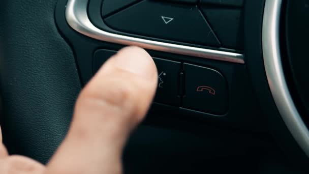Finger Pushes Call Button Steering Wheel — Stock Video