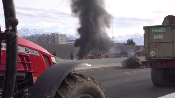 Grenoble France Hazi Ran 2024 Fransız Çiftçiler Yolu Kapatmış — Stok video