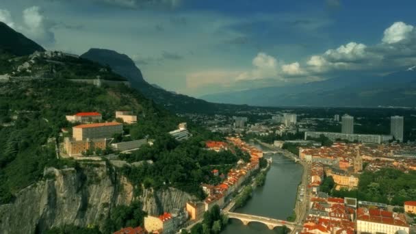 Luftaufnahme Der Historischen Altstadt Von Grenoble — Stockvideo