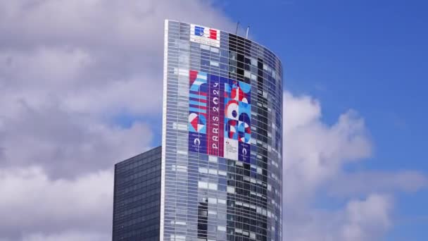 Paris Fransa Nisan 2024 Paris 2024 Olimpiyat Oyunları Logosuna Sahip — Stok video