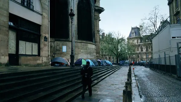 Namioty Migrantów Bezdomnych Ulicy Paryża — Zdjęcie stockowe