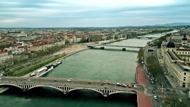 Luftaufnahme Der Brücken Über Die Rhone Lyon — Stockvideo