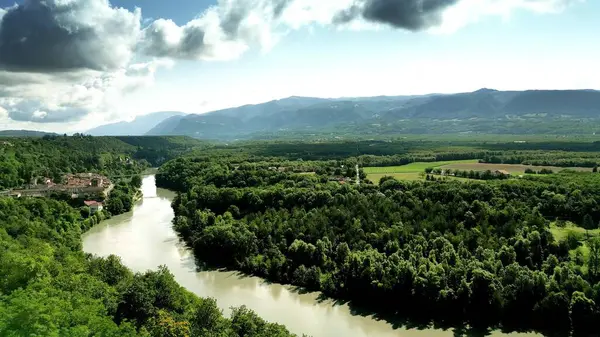 stock image Aerial view of the Isere River