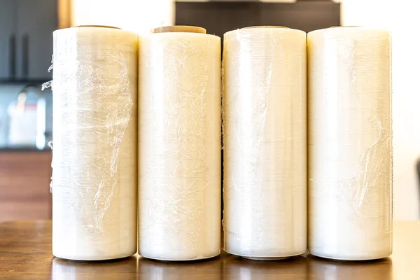 White Plastic Wrap Used Shipping Clients — Foto de Stock
