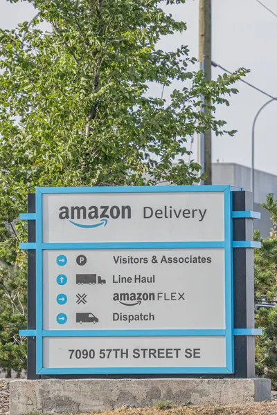 stock image August 22 2024 - Calgary Alberta Canada - Amazon Delivery Depot Sign