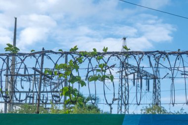 Elektrik santrali tel örgülerle korunuyor.