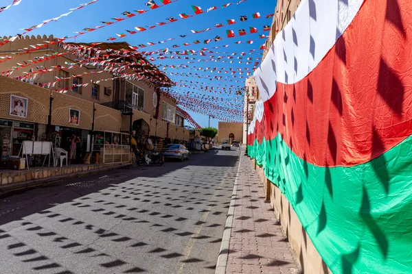 Oman National Flag Independence Day Traditional Medieval Architecture Nizwa Oman — Stock Photo, Image