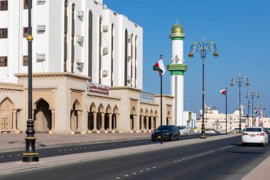 Geleneksel Umman mimarisi. Mutrah Corniche yakınlarındaki eski Muscat kasabası, Umman. Arap Yarımadası. 