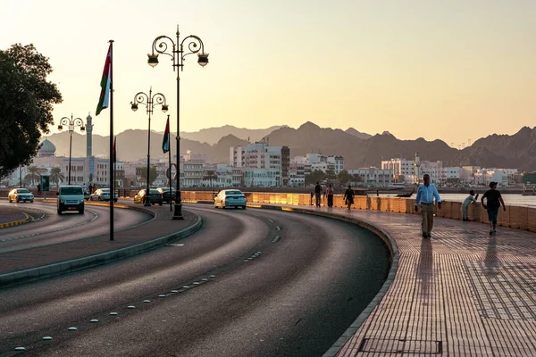 Mutrah Sunset Cityscape Veduta Moscato Tramonto Capitale Dell Oman Penisola — Foto Stock