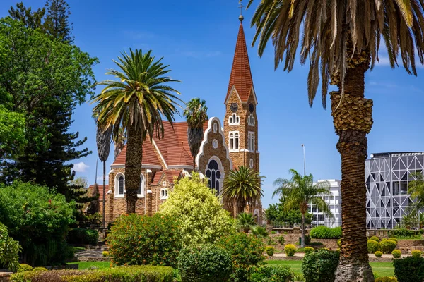 Ogrody Zielonego Parlamentu Botanicznego Windhoek Namibia Christus Kirche Albo Kościół — Zdjęcie stockowe