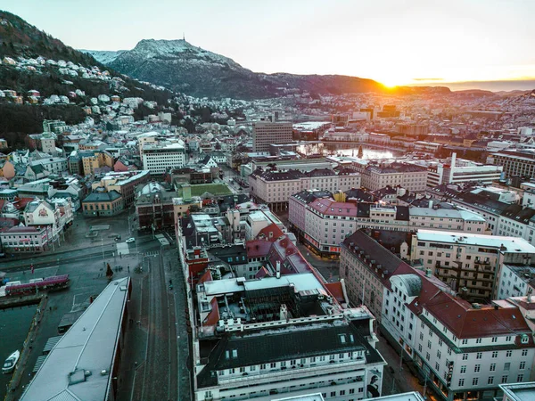 Traditional Scandinavian Architecture Old Town Bergen Sunrise Bergen Vestland Norway — Photo