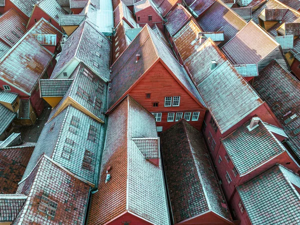 Tradycyjna Architektura Skandynawska Stare Miasto Bergen Wschodzie Słońca Bergen Vestland Obrazek Stockowy