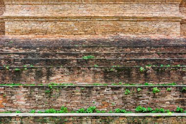 Budist pagoda 'nın antik tuğla duvarı.