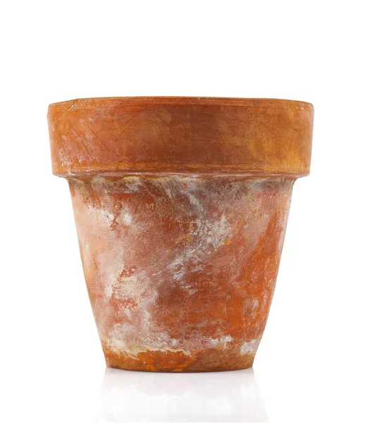 Vieux Pot Céramique Vide Isolé Sur Fond Blanc — Photo