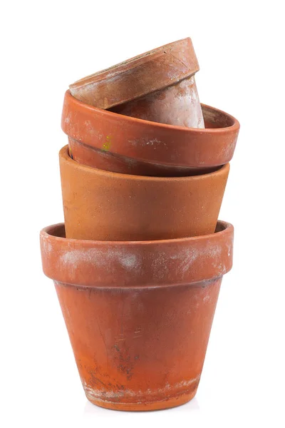 Velho Vaso Cerâmica Vazio Isolado Fundo Branco — Fotografia de Stock
