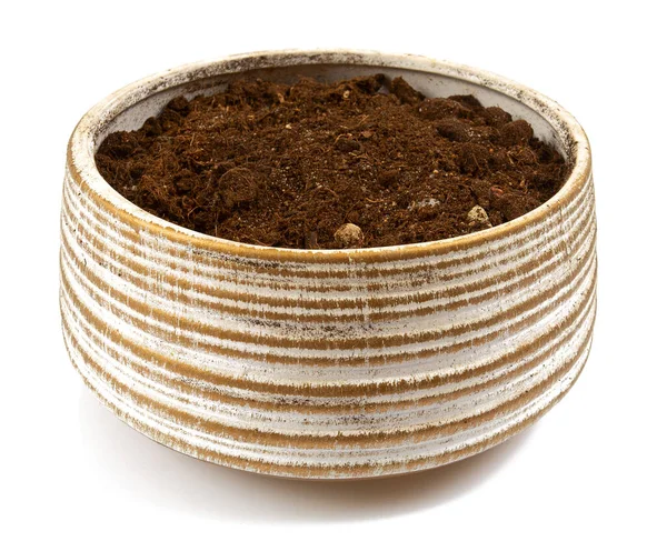 Ceramiczny Garnek Glebą Gotową Nową Roślinę Izolowany Białym Tle — Zdjęcie stockowe