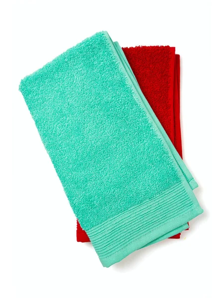 Kleurrijke Handdoeken Geïsoleerd Witte Achtergrond Close Bovenaanzicht — Stockfoto