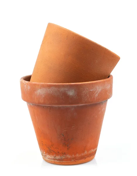 Velho Vaso Cerâmica Vazio Isolado Fundo Branco — Fotografia de Stock