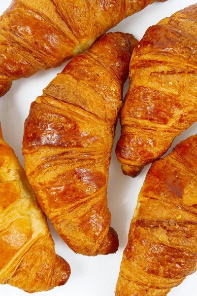Fresh Tasty Croissants Isolated White Background Top View — Stock Photo, Image